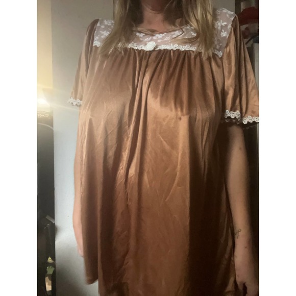 Vintage Brown Silky Ruffled Sleepset Pajamas XXL - Picture 3 of 9